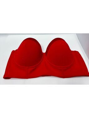 Red Strapless Longline Bra Top Size 36DDD with Hook and Eye Closure